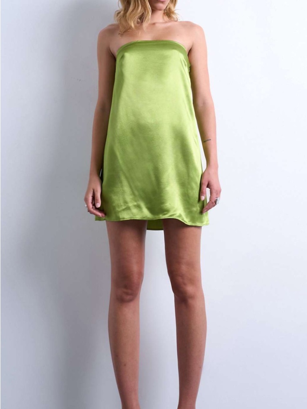 Topshop Lime Green Strapless Satin Slip